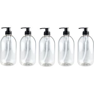 Set van 5 lege plastic/PET flessen 500ml met pompje - leeg - flacon - navulbaar - zeepdispenser - decoratieve fles