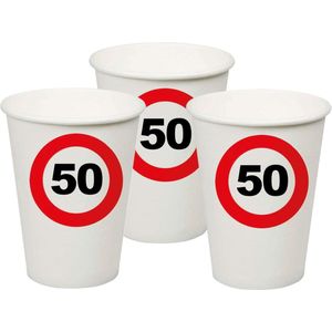 Verjaardagsfeest leeftijd bekertjes 50 jaar - 16x stuks - papier - thema leeftijd stopbord - Abraham/Sarah