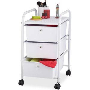 Badkamer Trolley 3 Lades Metaal Kunststof Opbergtrolley Cosmetica - Wit - Afmetingen 60x33x39 cm