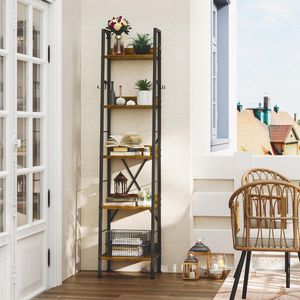 Goodivery ® Industriële Boekenkast met 5 Planken, Vrijstaande Ladderplank voor Woonkamer, Hal en Kantoor