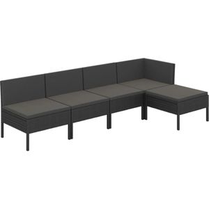 vidaXL Loungeset - 5-delig - Poly Rattan - Zwart Loungeset - Tuinset - Tuinmeubels - Loungestoel - Buitentijdbank
