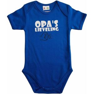 Blauwe romper met ""Opa's lieveling"" - maat 74/80 - grootvader, babyshower, zwanger, cadeautje, kraamcadeau, grappig, geschenk, baby, tekst, bodieke