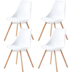 Eetkamerstoelen Set van 4 - Gestoffeerde Keukenstoelen met Massief Houten Zitting - Ideaal voor Woonkamer en Eetkamer