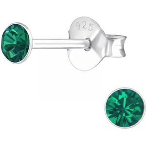 Zilveren oorknop, Swarovski kristal Emerald (6mm)