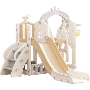 Speeltoestel Toren XL Huis Beige Zand Offwhite met glijbaan en schommel voor binnen en buiten - Baby - Peuter - Kleuter - Cadeau - 1 jaar - 2 jaar - 3 jaar - Sinterklaas - Kerst - Jongen - Meisje - Schuifaf