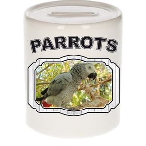 Dieren liefhebber grijze roodstaart papegaai spaarpot 9 cm jongens en meisjes - keramiek - Cadeau spaarpotten papegaaien liefhebber