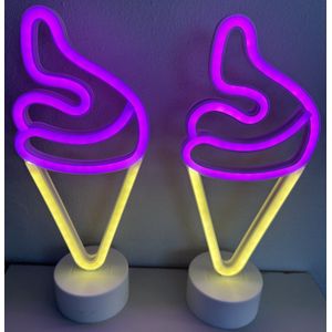 LED ijsje met neonlicht - Set van 2 stuks - roze/geel neon licht - hoogte 30 x 13 x 8.5 cm - Werkt op batterijen en USB - Tafellamp - Nachtlamp - Decoratieve verlichting - Woonaccessoires
