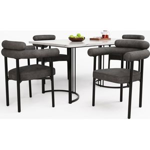 Merax Eetkamerset (5-delig) – Moderne Eettafel met Unieke Metalen Designpoten en 4 Comfortabele Stoelen van Grijs Fluweel
