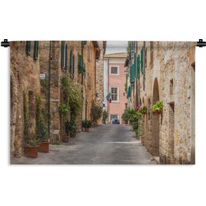 Wandkleed San Gimignano - Straat van de Italiaanse middeleeuwse stad San Gimignano in Toscane Wandkleed katoen 60x40 cm - Wandtapijt met foto