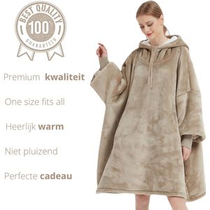 Q-Living Hoodie Deken - Extra Lang & Dik - Snuggie - Plaid Met Mouwen - Snuggle Hoodie - Fleece Deken Met Mouwen - 1450 gram - Kaki Met Korte Rits