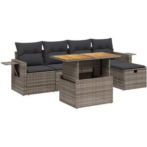 vidaXL - 6-delige - Loungeset - met - kussens - poly - rattan - grijs