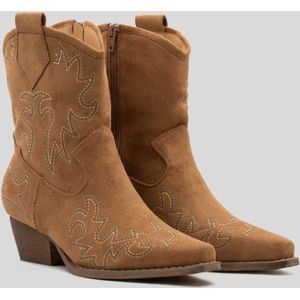 SmileFavorites® Dames Cowboylaarzen met Hak Kort - Camel - Suedine - Maat 36