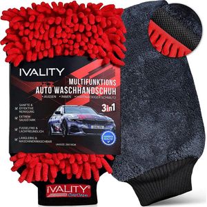 IVALITY Autohandschoen - 3-in-1 microvezeldoek - lakvriendelijk & absorberend - washandschoen voor hardnekkig vuil - auto-onderhoud - auto-accessoires