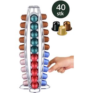 Cheffinger - Dispenser voor 40 Nespresso Capsules Slanke Toren van Metaal, Zilveren