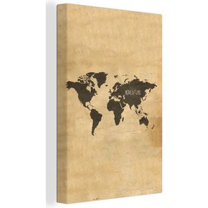 Wanddecoratie Wereldkaart - Vintage - Papyrus - Spreuk - Canvas - 40x60 cm