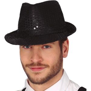 Toppers in concert - Carnaval verkleed set - hoedje en bretels - zwart - dames/heren - glimmende verkleedkleding