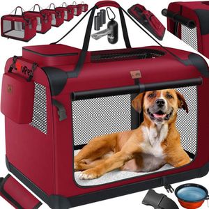 Opvouwbare hondenbox en hondentransportbox, inclusief hondenbak en 45 poepzakken, maat M 60 x 42 x 42 cm | hondentransporttas voor huisdieren, geschikt voor honden en katten