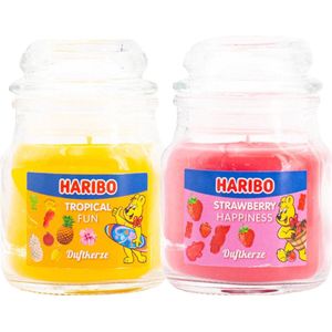 Haribo kaarsen 85gr set 2 - 1x klein Tropical 1x klein aardbei