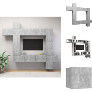 vidaXL TV-meubelset Betongrijs - Spaanplaat - Wandmontage - 30.5 x 30 x 30 cm (B x D x H) - 100 x 30 x 30 cm (B x D x H) - 30.5 x 30 x 90 cm (B x D x H) - 30.5 x 30 x 60 cm (B x D x H) - Kast