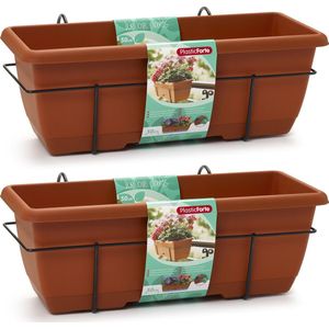 Plasticforte Balkonbak - 3x - terracotta bruin - 50 cm - plantenbak met hanger - bloembak
