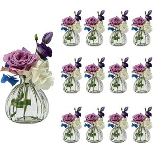 12 x kleine vaas bloemen tafelvaas decoratie bruiloft party set fles glas helder (12 stuks prime) (pompoen-