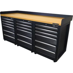 Kraftmeister werkbank 200 cm - Werktafel met 18 lades en MDF werkblad - Zwart