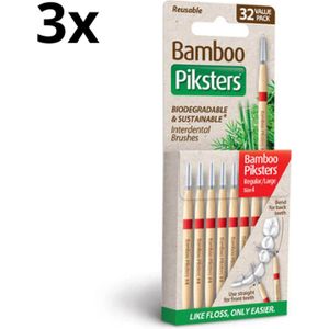 3x Piksters Bamboe Rechte Ragers - Maat 4 - Rood - 32 stuks