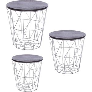 Set van 3 bijzettafels salontafel diameter 29 cm diameter 34 cm diameter 39,5 cm frame zilver hout zwart