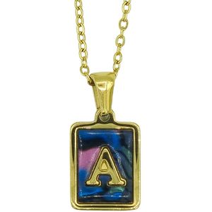 Letter Ketting - Initial A in Abalone schelp - Premium Staal in goud
