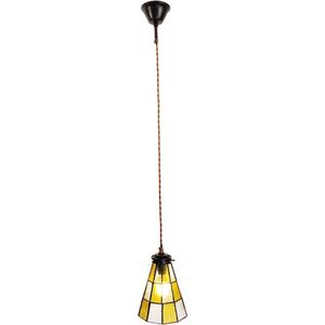 LumiLamp Hanglamp Tiffany Ø 15*115 cm E14/max 1*40W Geel, Bruin Glas, Metaal Hanglamp Eettafel Hanglampen Eetkamer