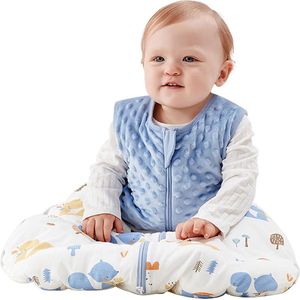 Baby Slaapzak, 1.5 TOG Mouwloze Slaapzak voor Zuigeling met 2-Way Rits Winter Draagbare Wikkeldeken Pasgeboren Baby Cadeau, Blauw, S(0-6 Maanden)