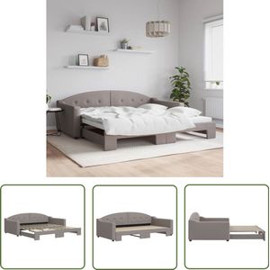 The Living Store Slaapbank met onderschuifbed 100x200 cm stof taupe - Slaapbank - Tweepersoonsbed - Sofa Bed - Lounge Bank - Taupecleur