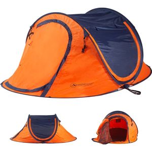 Hikemeister ® 3 Plus Koepeltent Pop up met binnentent – 220 x 120 x 95 CM – Trekking - Fesitval verduisterend - tent 2 persoons - incl. draagtas - waterdichte tent – Oranje Blau SPF 50 zon protectie 2 persoons