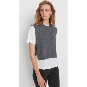 Trendyol Standaard mouw Basis Antraciet Crop Tricot Trui TWOAW22SV0058