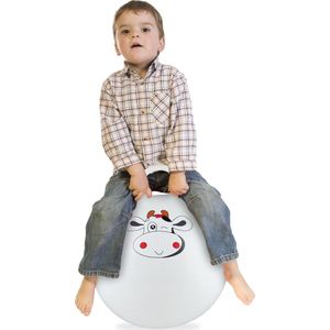 Relaxdays skippybal dier - Ø 45 cm - springbal - vanaf 3 jaar - handgreep - diverse prints - Koe