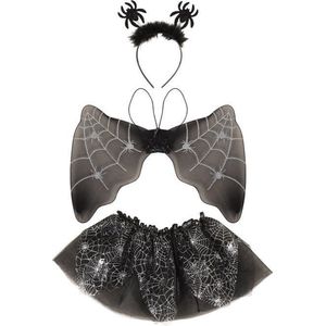 Halloween verkleedkostuum - set spin zwart tutu/vleugels/diadeem - one size