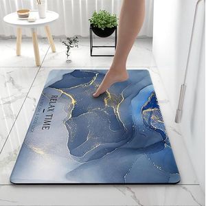 Antislip badmat/super absorberende vloermat, antislip kiezelgoer, marmer/zacht/wasbare badmat, deurmat voor woonkamer, slaapkamer, badkamer, 40 x 60 cm (marmerblauw