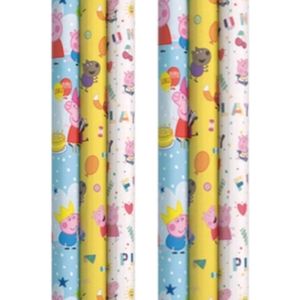 Assortiment 6 Rollen Peppa Pig inpakpapier, 70 x 200cm – Cadeau Papier Inpak Feest Smartwrap Verjaardag– 3 assorti.