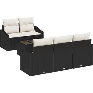 vidaXL - 6-delige - Tuin - Sofa - Set - met - Kussens - Zwart - Poly - Rattan
