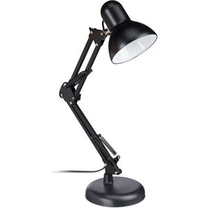 retro bureaulamp, met flexibele arm, leeslamp, van metaal, E27-fitting, HBD:50 x 50 x 28 x 15 cm, in het zwart [Energieklasse A++]