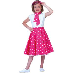 Funny Fashion - Rock & Roll Kostuum - Roze Fifties Rok Met Witte Stippen Voor Meisjes - Roze - One Size - Carnavalskleding - Verkleedkleding