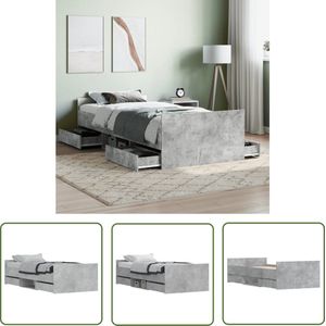 The Living Store Bedframe - Betongrijs - 203 x 103 x 50 cm - Met opbergruimte - Duurzaam materiaal