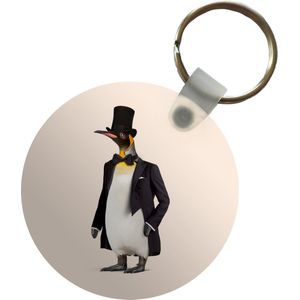 Sleutelhanger - Pinguïn - Dier - Hoed - Colbert - Zwart - Plastic - Rond - Uitdeelcadeautjes
