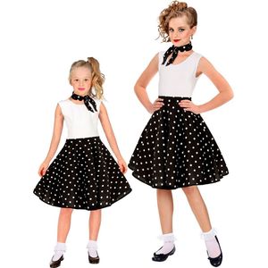Widmann - Jaren 50 Kostuum - Jaren 50 Stippenrok Zwart Wit Met Sjaal Kind Meisje - Zwart - One Size - Carnavalskleding - Verkleedkleding