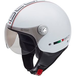 BEON Design Wit - Jethelm met vizier - Geschikt als Scooter Brommer Motor Snorfiets helm - Retro Vespa helm scooter voor Volwassenen - M - Glans Wit - Gratis helmtas