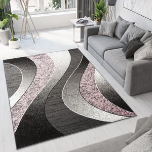 Tapiso Dream Vloerkleed Grijs Roze Modern Golven Woonkamer Tapijt Maat- 250x350