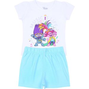 Witte en mintkleurige zomerpyjama met delicate Trolls buffetten