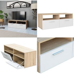 vidaXL Tv-meubel 95x35x36 cm bewerkt hout eikenkleurig en wit - Tv-kast - Tv-kasten - Tv-meubel - Tv-meubels