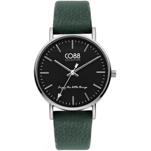 CO88 Collection 8CW-10107 Horloge - Dames - Groen - Leren Band - tot 20 cm Polsmaat - 36 mm Doorsnee - Zilverkleurig