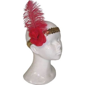 4x stuks charleston jaren 20 verkleed hoofdband met rode veer - Carnaval accessoires